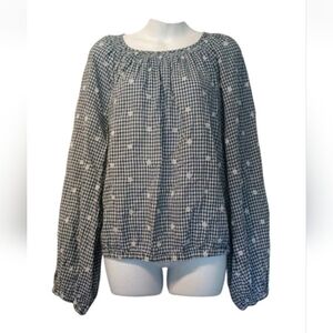 Madewell Plus Embroidered Button Back Shirt In Gingham Check Navy Blue